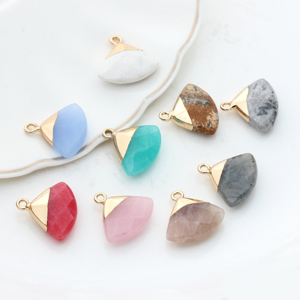 Copper Fan-Shaped Natural Agate Stone Charms (color options)