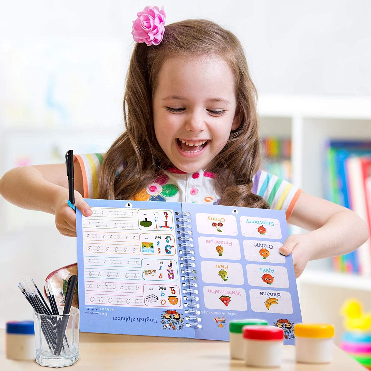 Montessori Calligraphy Practice Copy Book (4 Books + Magic Pen)