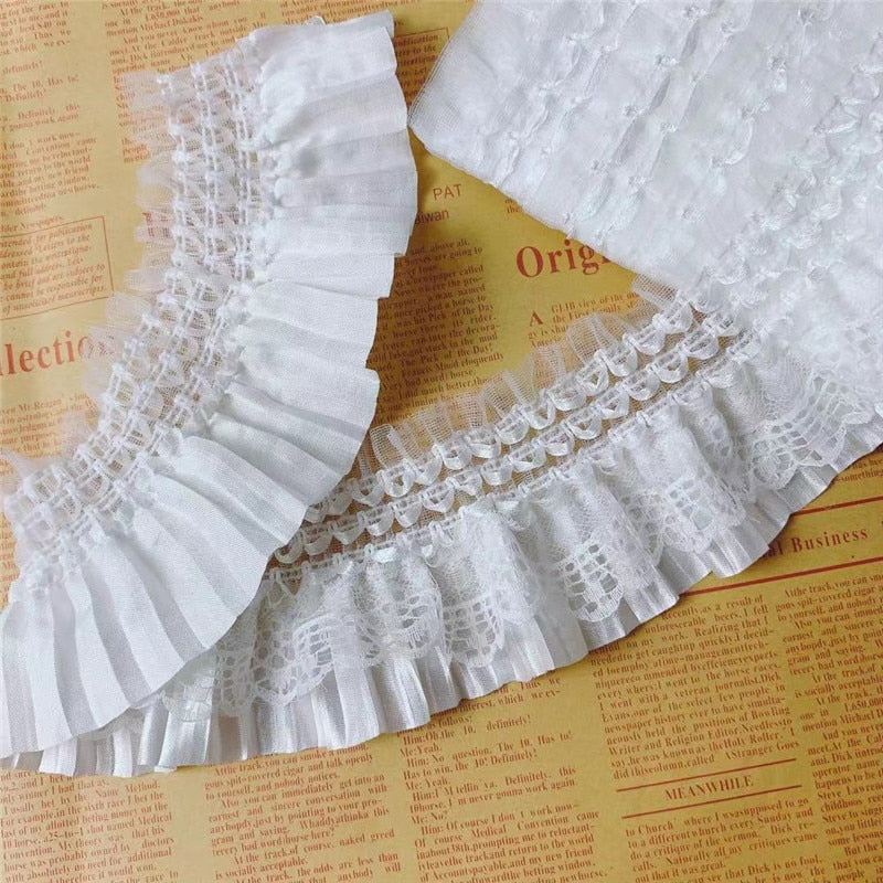 White Elastic Ruffled Lace Ribbon Trim