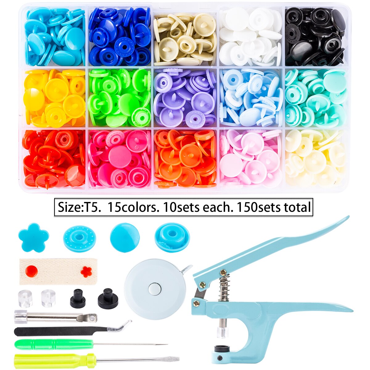 150-900 Sets 36 Color Plastic Snap Buttons with Snaps Pliers Tool Kit & Storage Container