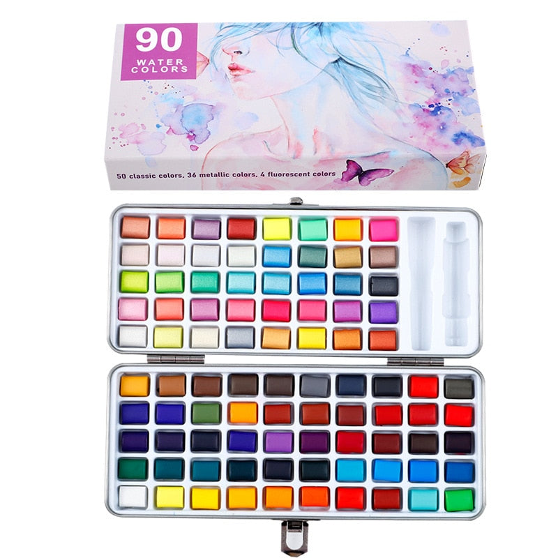 Professional Solid Watercolor Set with Neon Glitter (50/72/90 per set)