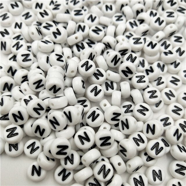 White Round Acrylic Alphabet Letter Beads (size options, 50/pack)