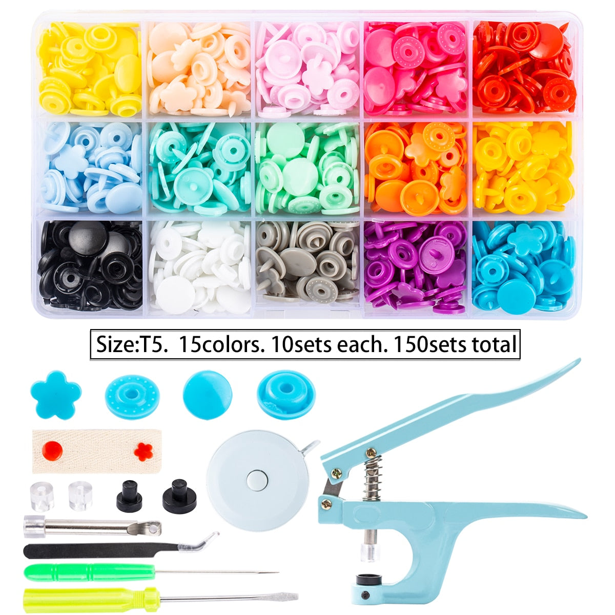 150-900 Sets 36 Color Plastic Snap Buttons with Snaps Pliers Tool Kit & Storage Container