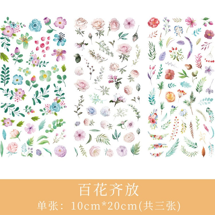 Flower/Plant/Leaves Stickers (3 sheet/pack, style options)