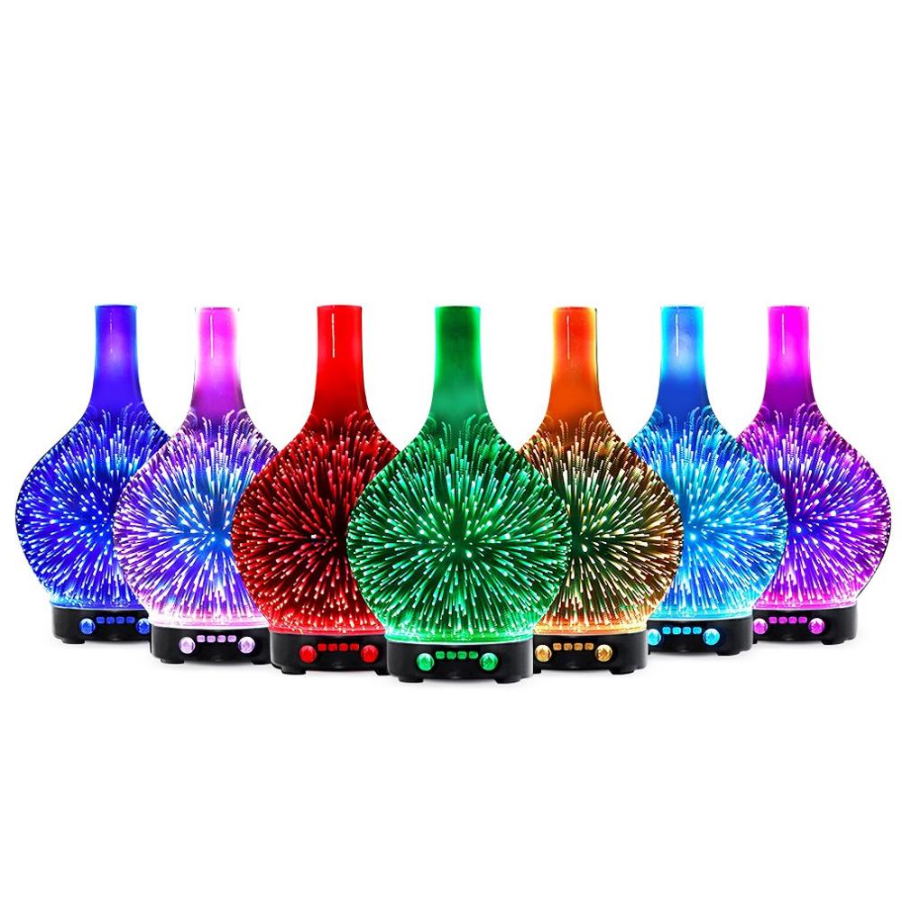 Mini Ultrasonic Humidifier/Oil Diffuser 3D Glass, 7 LED Light Displays