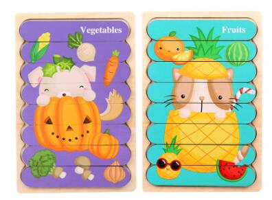 Montessori Double Sided Wooden 3D Puzzles