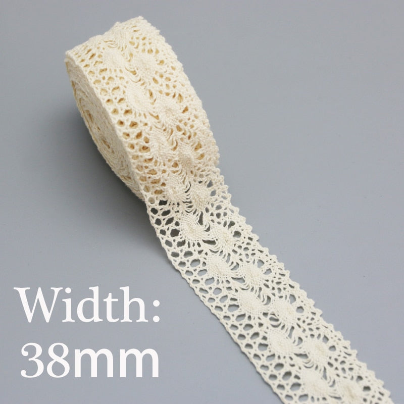 Beige Cotton Embroidered Lace Ribbon 5m/roll