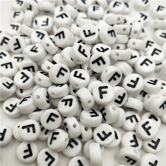 White Round Acrylic Alphabet Letter Beads (size options, 50/pack)