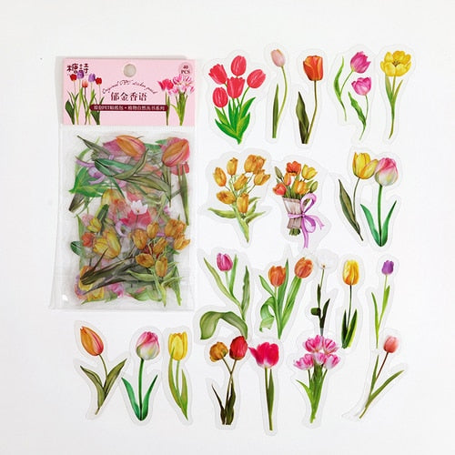 Plant/Nature/Flower Decorative PVC Sticker (40/bag, style option)