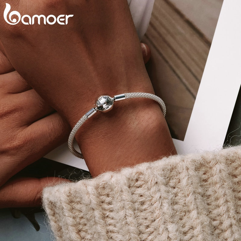 Bamoer Bracelet Sterling Silver Classic Love Forever Snake Chain