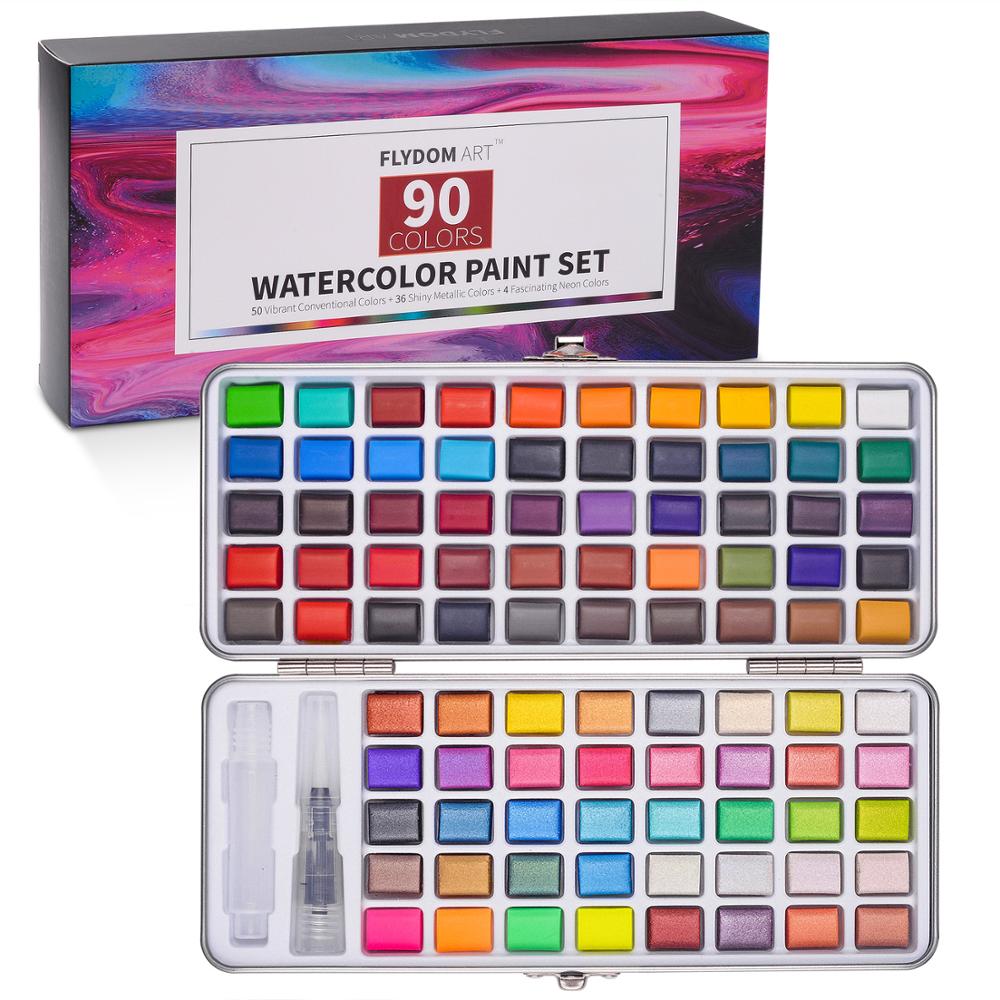 Macaron Glitter Watercolor Paint Set (100 colors/set, can include 6 or 10 brushes)