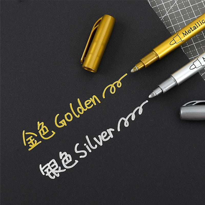 Metallic Waterproof Permanent Marker Pens Gold Silver Color