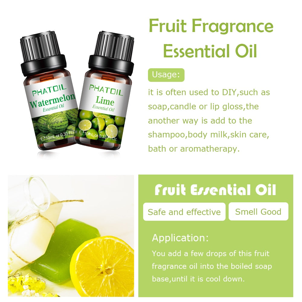 10 Piece Fruit Fragrance Essential Oils 10ml Bottles