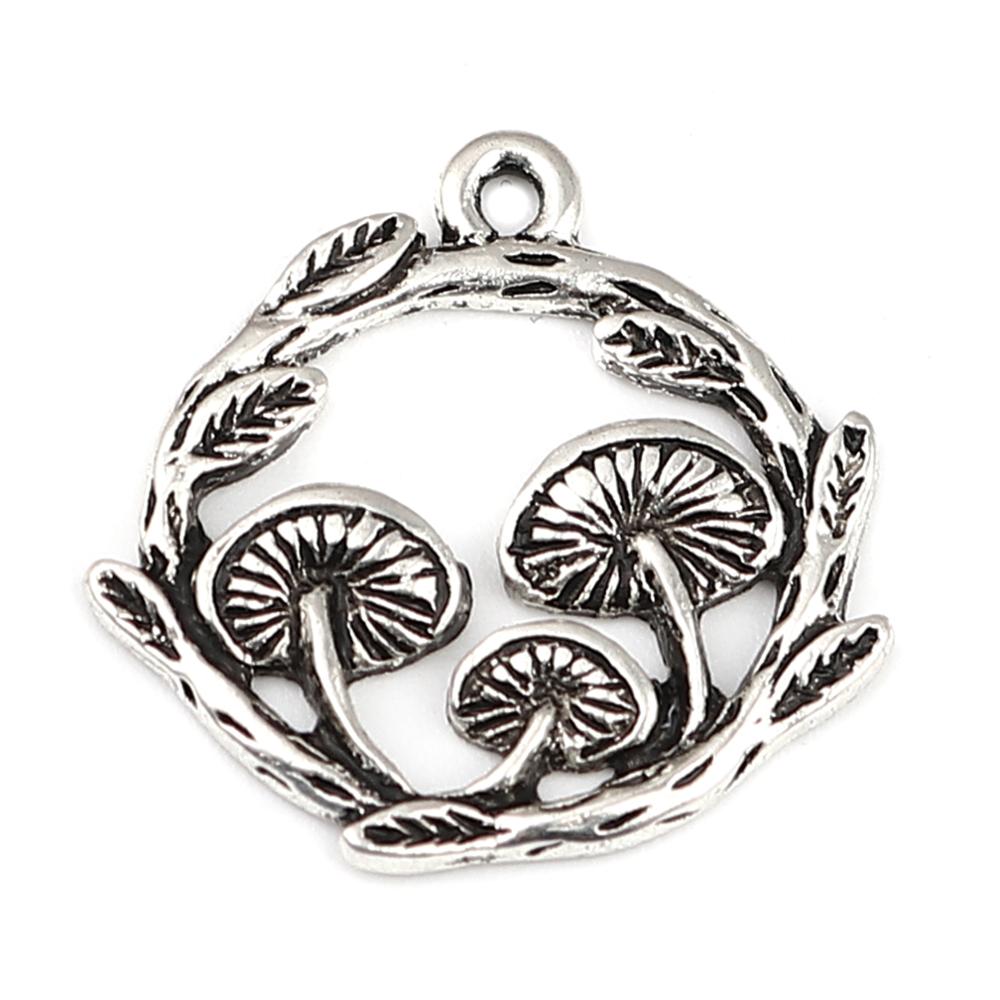 Antique Silver Metal Mushroom Pendant