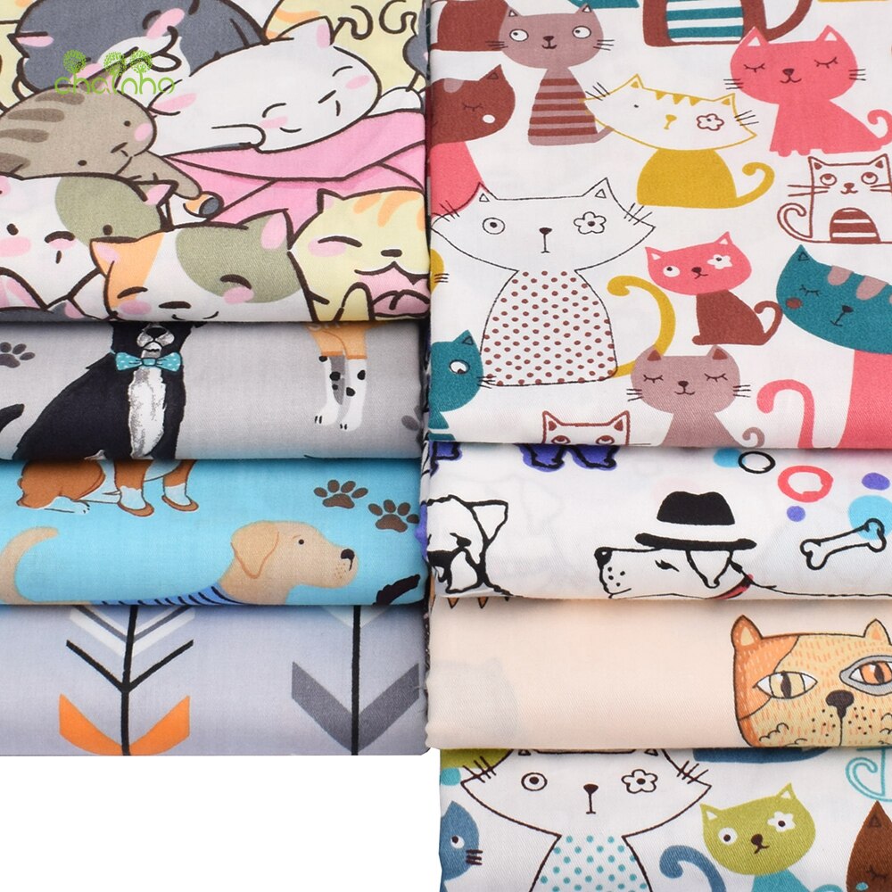 8pcs/lot Cartoon Animal Series Printed Twill Cotton Fabric