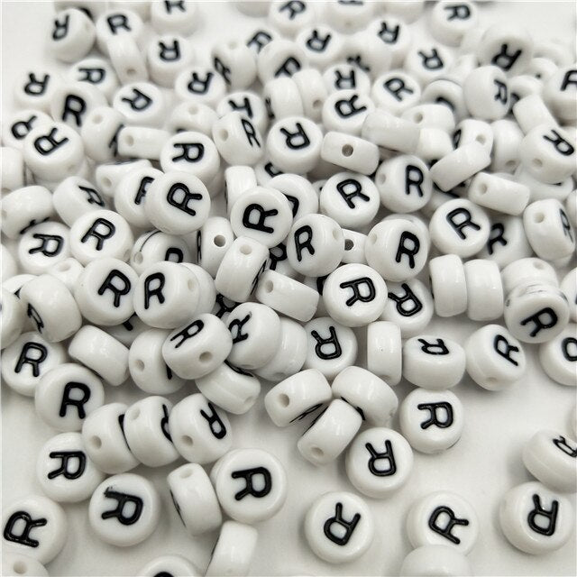 White Round Acrylic Alphabet Letter Beads (size options, 50/pack)