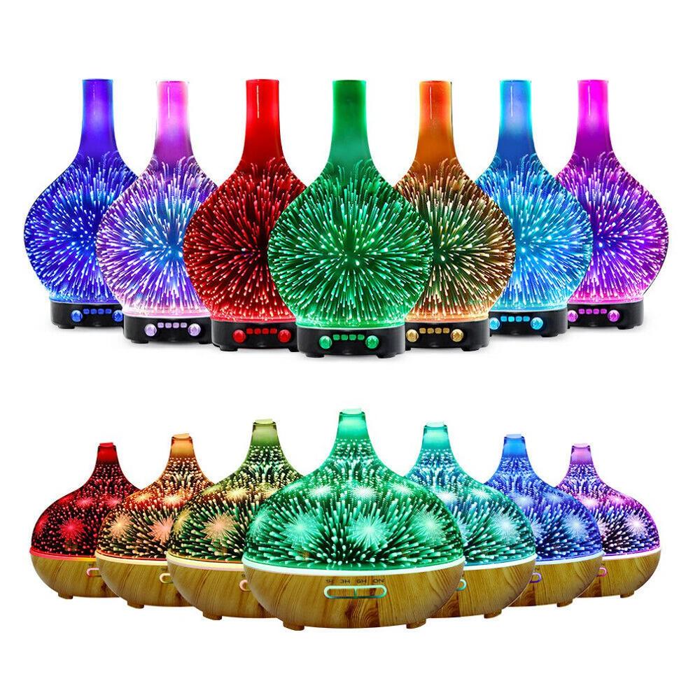 Mini Ultrasonic Humidifier/Oil Diffuser 3D Glass, 7 LED Light Displays