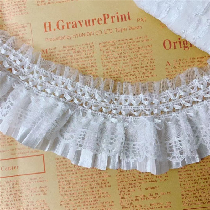 White Elastic Ruffled Lace Ribbon Trim