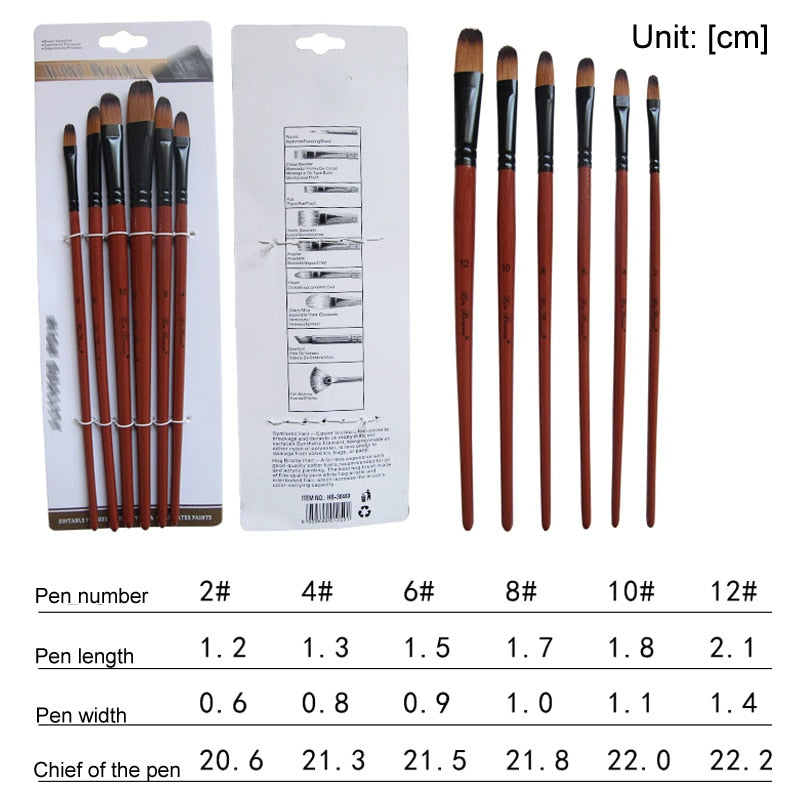 High Quality Nylon Hair Wooden Handle Paint Brush (5 or 6 piece set)