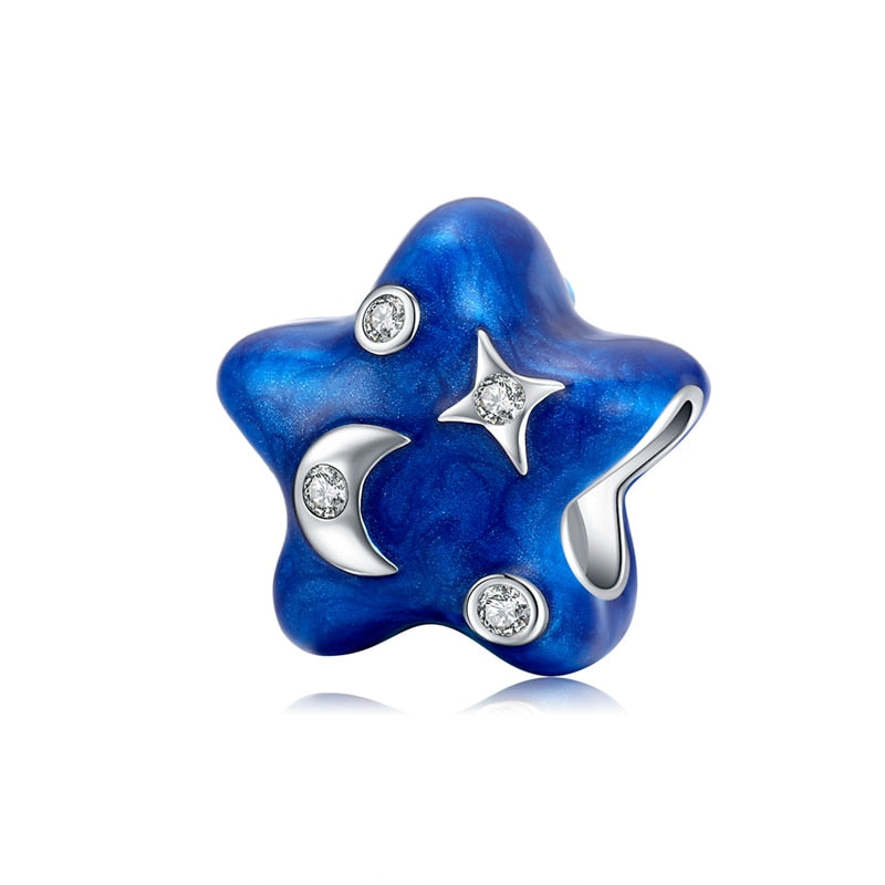 Sterling Silver Blue Charms Galaxy Star Moon Snowflake