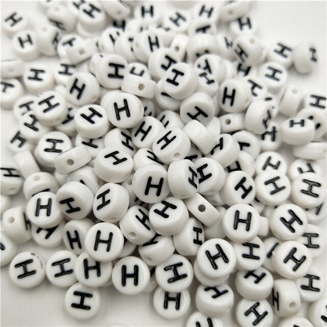 White Round Acrylic Alphabet Letter Beads (size options, 50/pack)