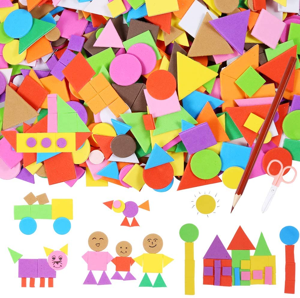 600pcs Geometric Shapes Foam EVA Stickers, Self-Adhesive