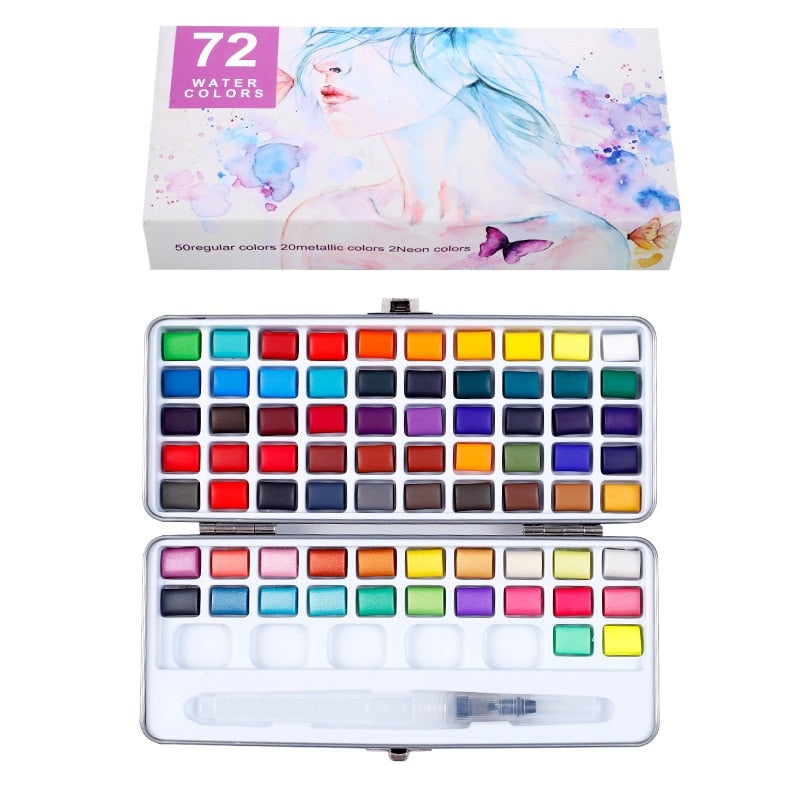 Professional Solid Watercolor Set with Neon Glitter (50/72/90 per set)