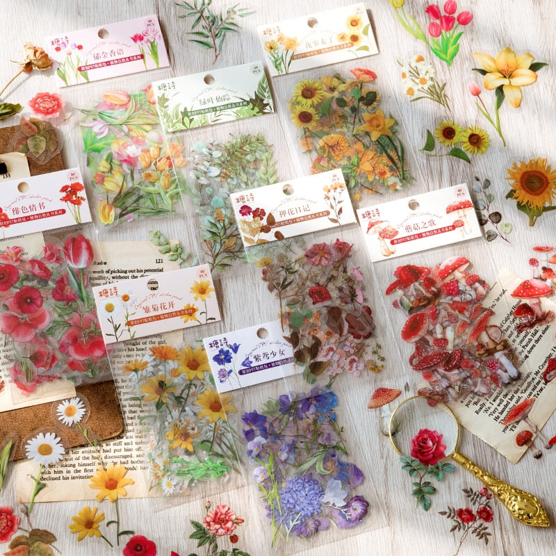 Plant/Nature/Flower Decorative PVC Sticker (40/bag, style option)