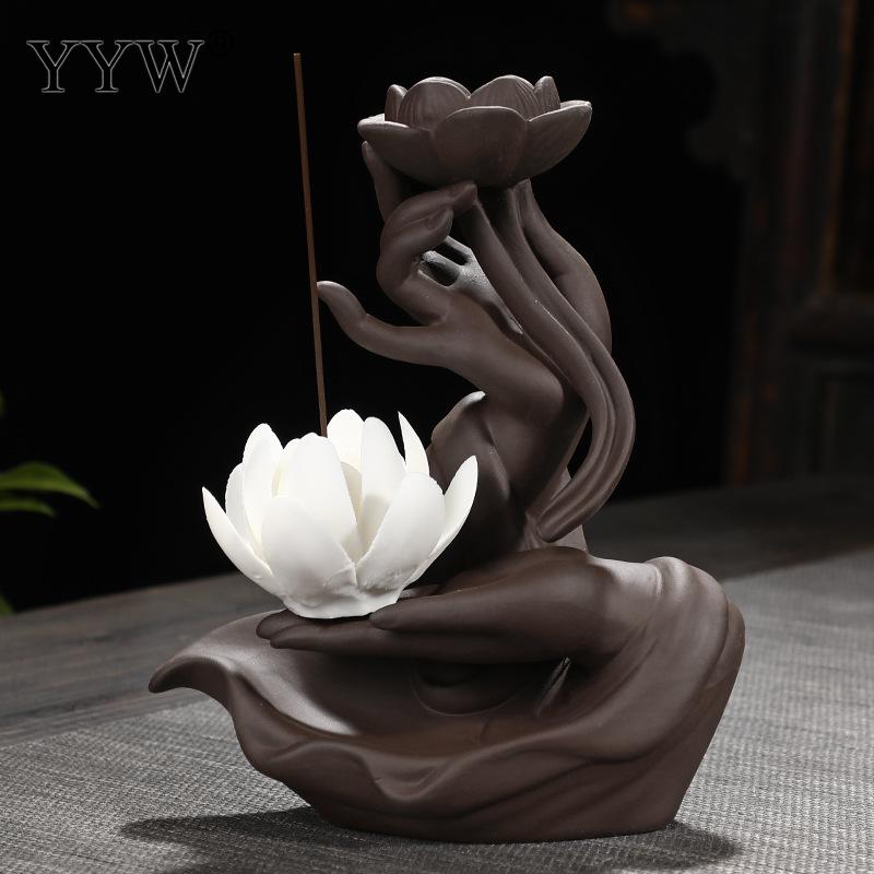 Ceramic Backflow Waterfall Incense Burner Buddha Hand or Lotus