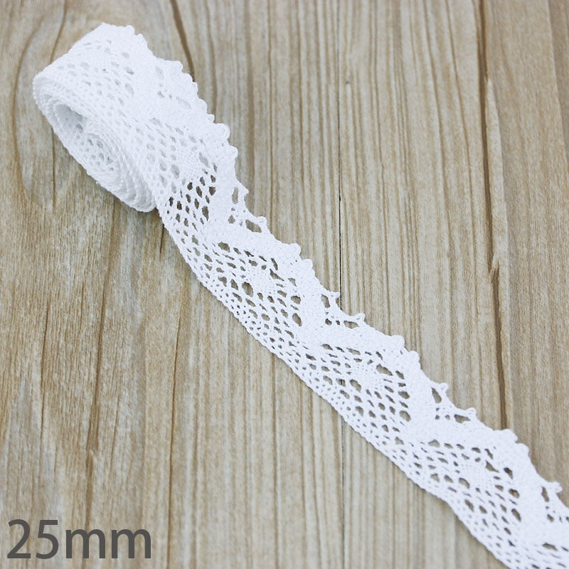 Beige Cotton Embroidered Lace Ribbon 5m/roll