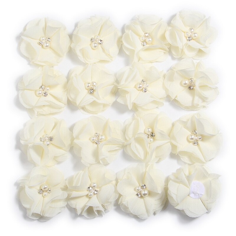 Pearl Cluster Rhinestone Center Chiffon Hair Flower