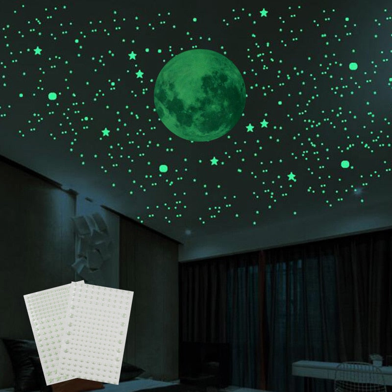 Luminous Moon & Stars Glow In The Dark Wall Stickers