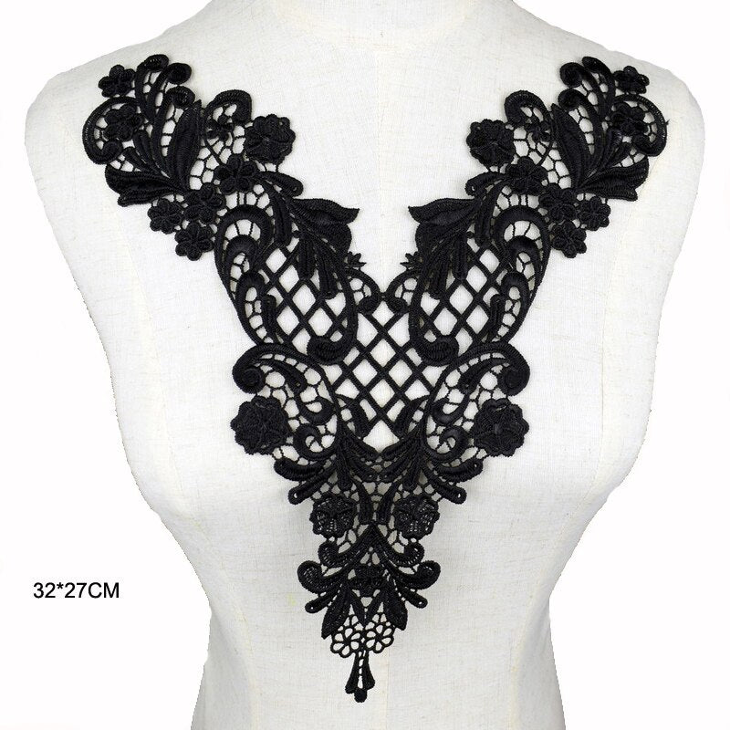 Black Floral/Leaf Lace Embroidered Applique