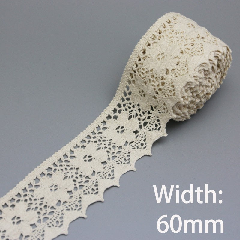 Beige Cotton Embroidered Lace Ribbon 5m/roll