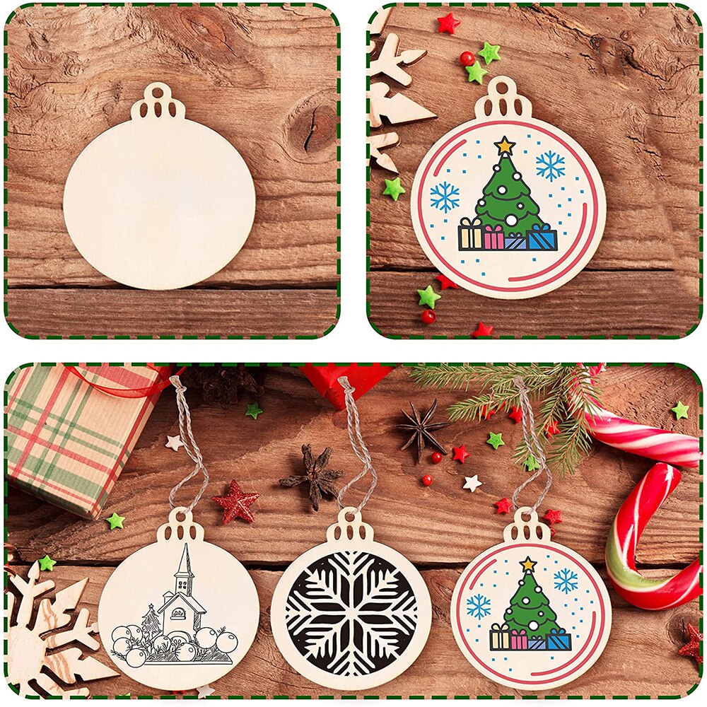 100PCS Wooden Christmas Ornaments