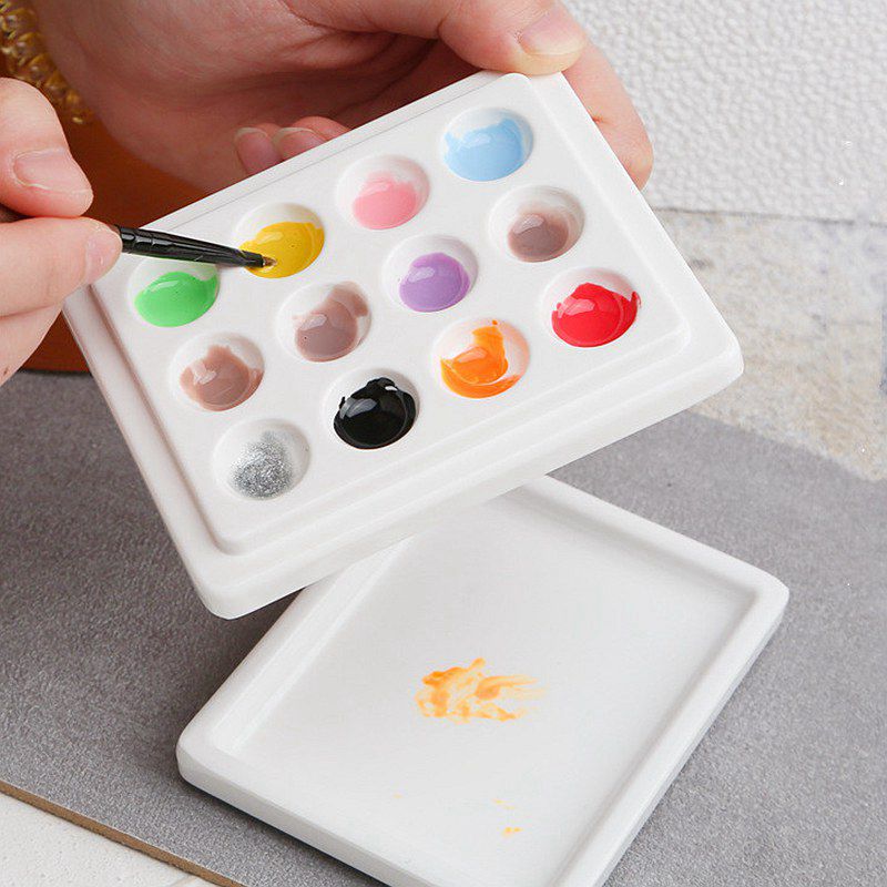 Ceramic Mini Watercolor Paint Palette with Lid 12-well