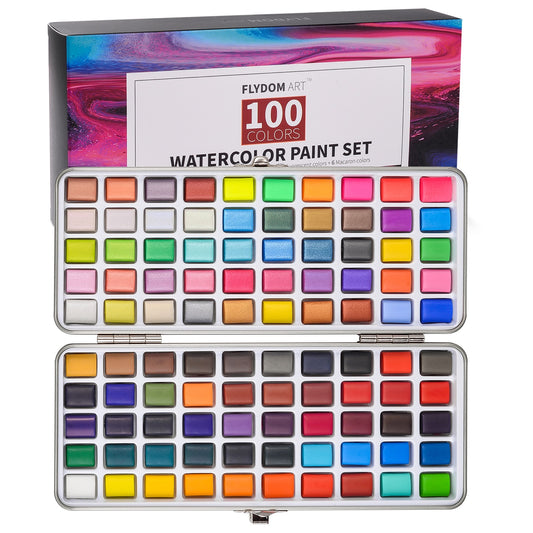 Macaron Glitter Watercolor Paint Set (100 colors/set, can include 6 or 10 brushes)