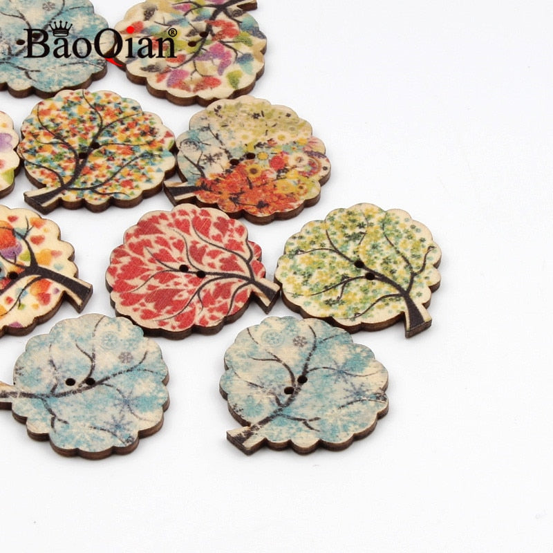 20Pcs Mixed Retro Series Wooden Buttons