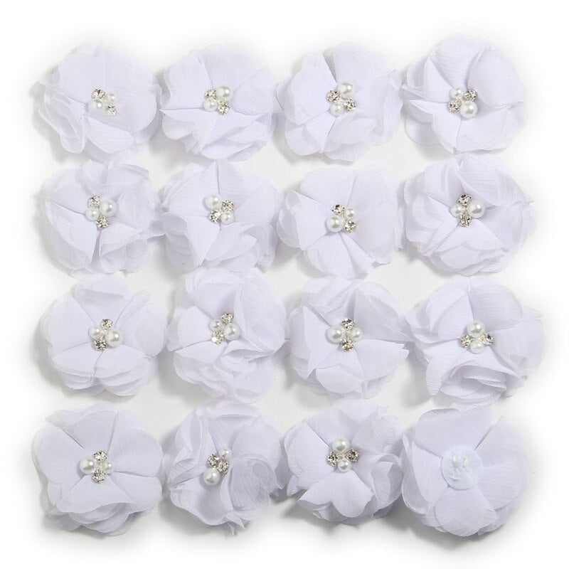 Pearl Cluster Rhinestone Center Chiffon Hair Flower