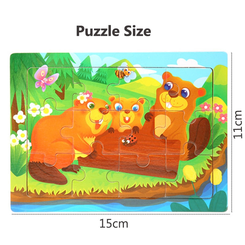 3D Wooden Puzzle Cartoon Animals