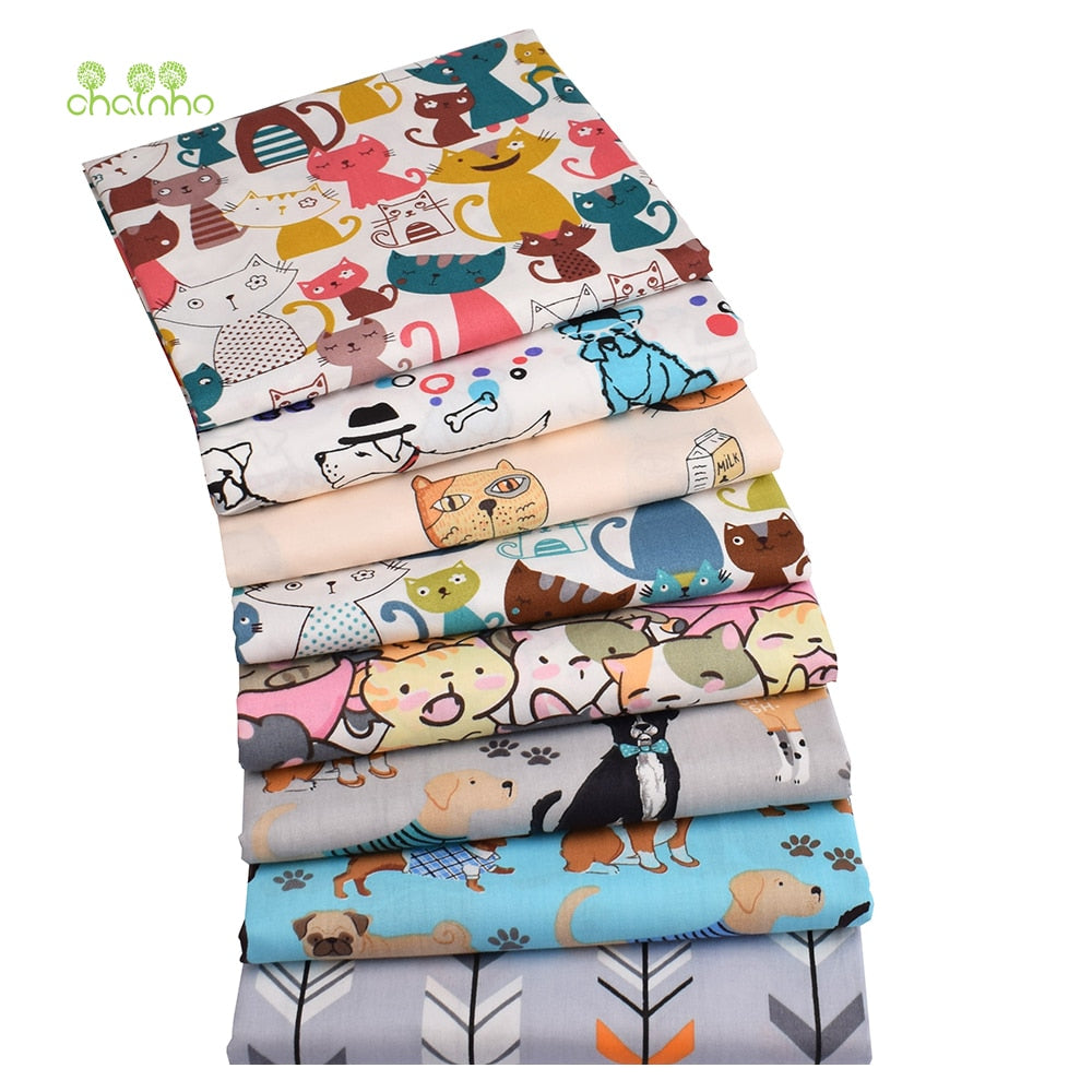 8pcs/lot Cartoon Animal Series Printed Twill Cotton Fabric