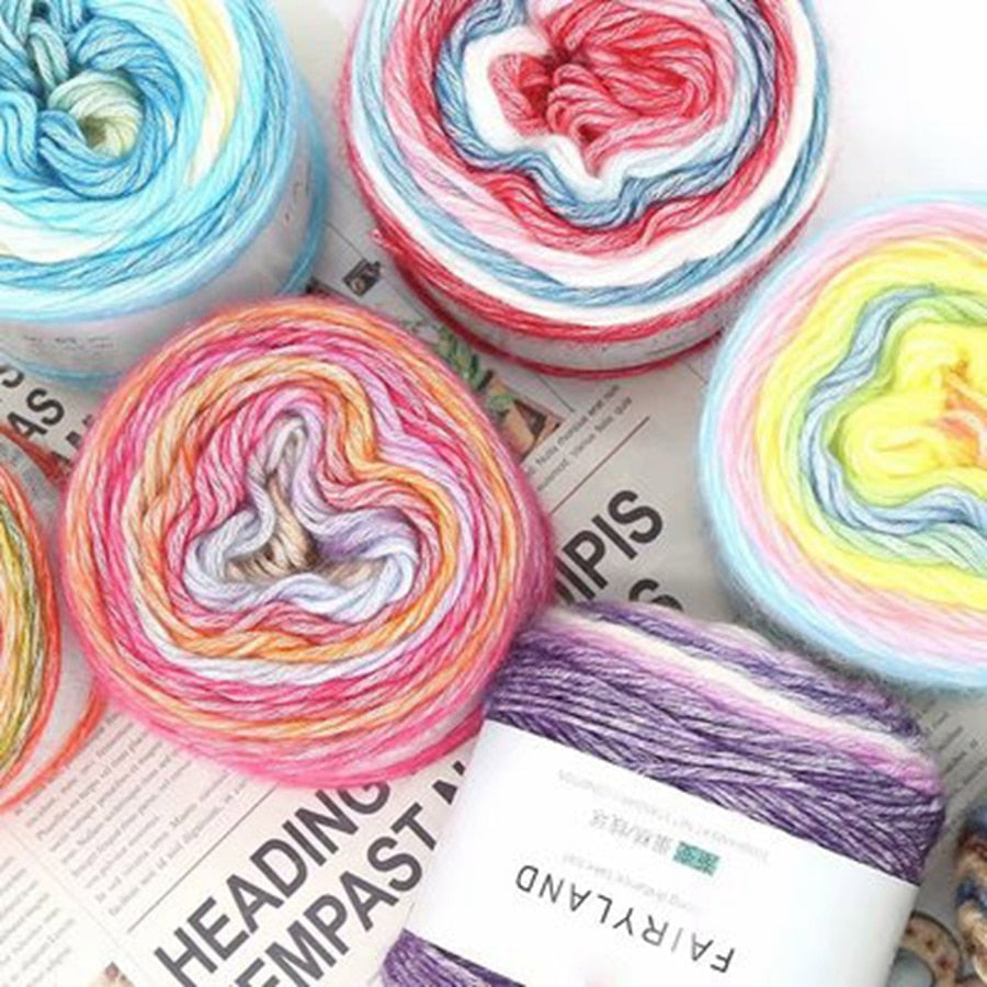 Rainbow Woolen Yarn Soft Hand Woven Cake Yarn