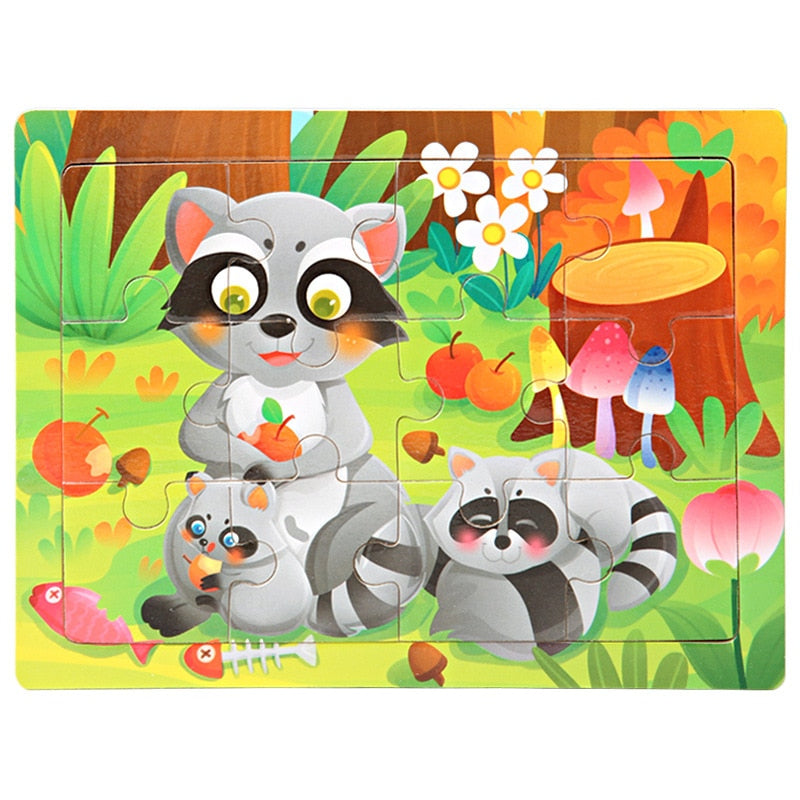 3D Wooden Puzzle Cartoon Animals