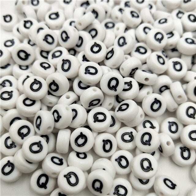 White Round Acrylic Alphabet Letter Beads (size options, 50/pack)