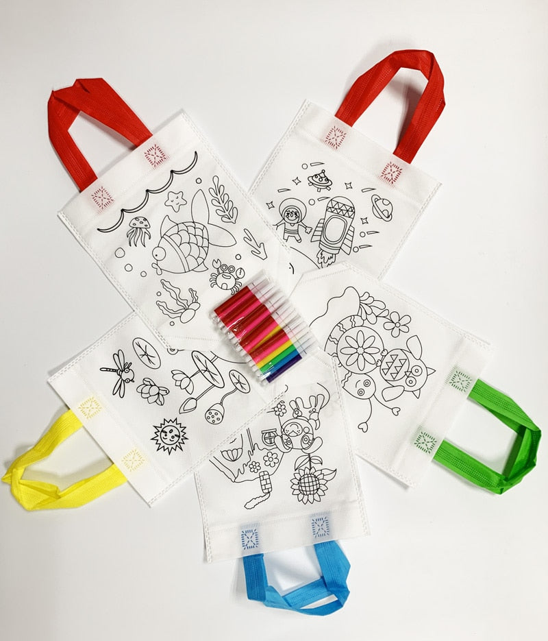 5pc Kids DIY Tote Bag With Watercolor Pen