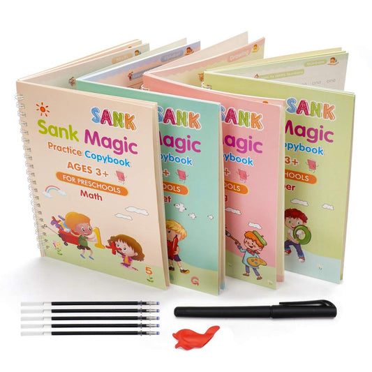 Montessori Calligraphy Practice Copy Book (4 Books + Magic Pen)