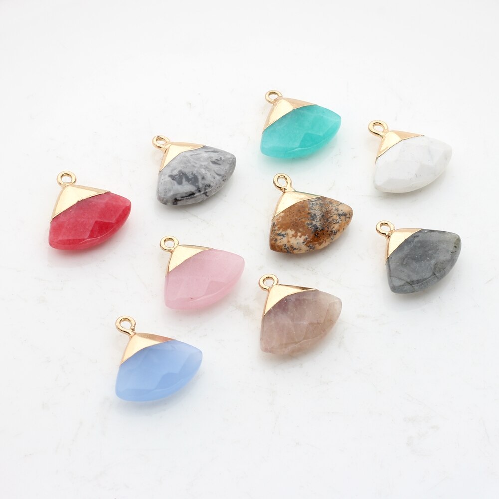 Copper Fan-Shaped Natural Agate Stone Charms (color options)