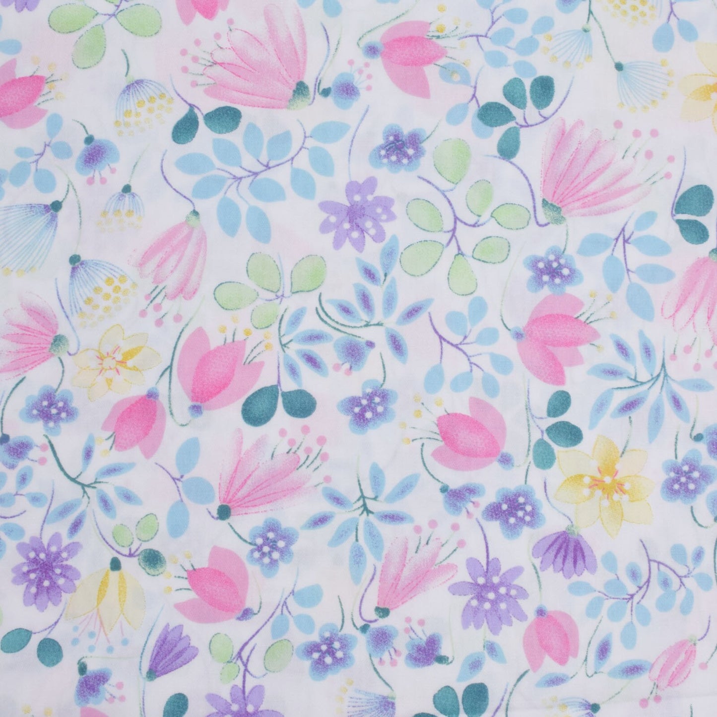 Grey White Floral Leaves Cotton Fabric