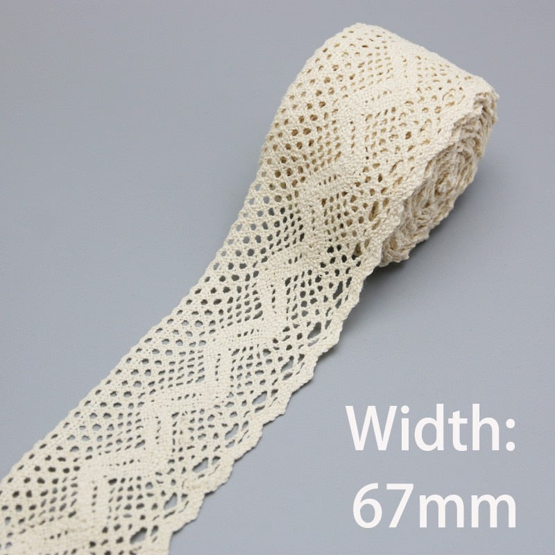 Beige Cotton Embroidered Lace Ribbon 5m/roll