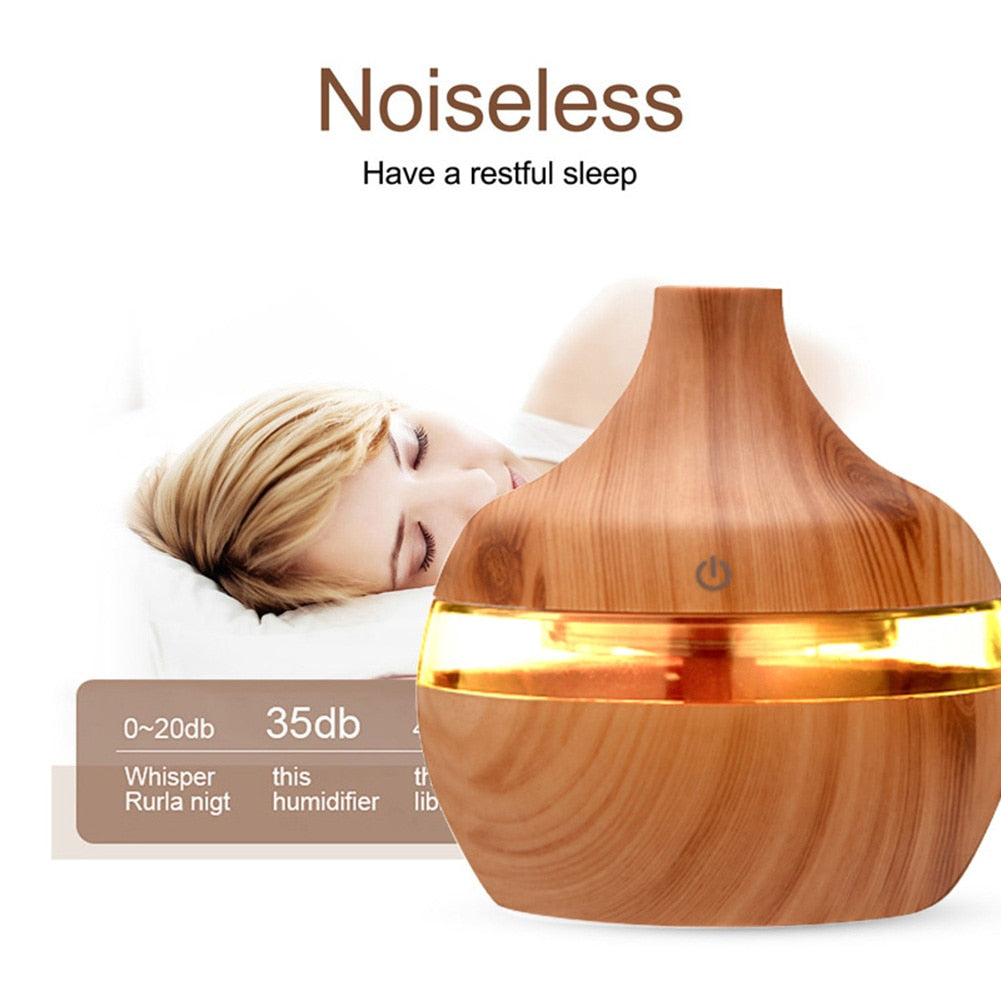 300ml Wood Grain Humidifier/Aroma Diffuser 7 LED Light Displays